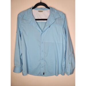 Cabela's Women XL UPF 50 Button Down Shirt Lightweight Blue Outdoor Fish Hike